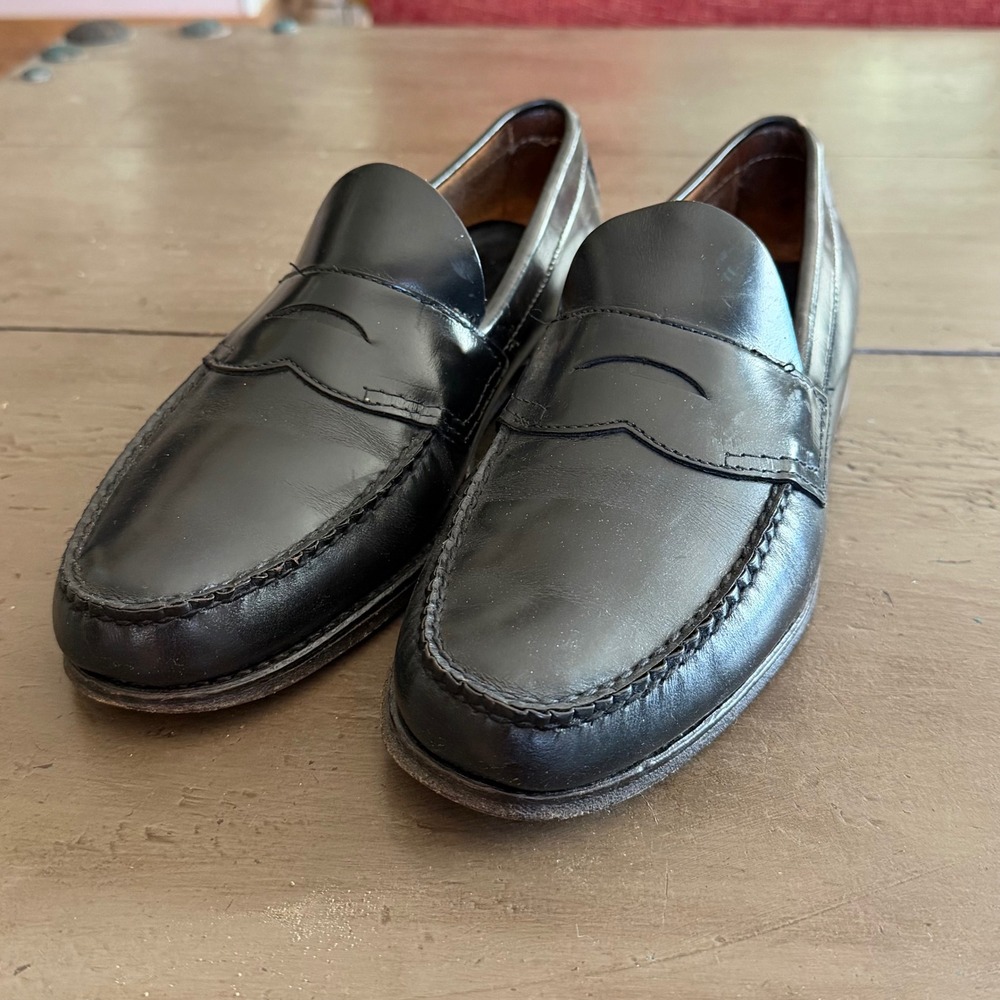 GH Bass Classic Prep Mens 9.5 Black Leather Penny Loafers Slip On Dress Shoes